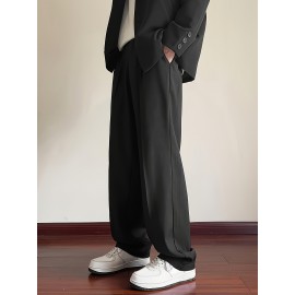 Men's Casual Fashion Pants, Versatile Solid Color, Polyester Fabric, Cropped Length Men's Casual Fashion Pants, Versatile Solid Color, Polyester Fabric, Cropped Length