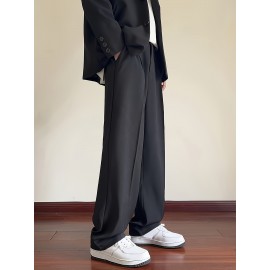 Men's Casual Fashion Pants, Versatile Solid Color, Polyester Fabric, Cropped Length Men's Casual Fashion Pants, Versatile Solid Color, Polyester Fabric, Cropped Length
