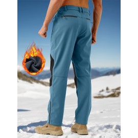 1pc ZUTY Men'S Fleece-Lined Waterproof Ski Pants, Softshell Color Block Sports Style with Zipper, Slight Stretch Polyester, Regular Fit for Snowboarding, Hiking - Woven Outdoor Trousers 1pc ZUTY Men'S Fleece-Lined Waterproof Ski Pants, Softshell Color Block Sports Style with Zipper, Slight Stretch Polyester, Regular Fit for Snowboarding, Hiking - Woven Outdoor Trousers