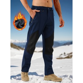 1pc ZUTY Men'S Fleece-Lined Waterproof Ski Pants, Softshell Color Block Sports Style with Zipper, Slight Stretch Polyester, Regular Fit for Snowboarding, Hiking - Woven Outdoor Trousers 1pc ZUTY Men'S Fleece-Lined Waterproof Ski Pants, Softshell Color Block Sports Style with Zipper, Slight Stretch Polyester, Regular Fit for Snowboarding, Hiking - Woven Outdoor Trousers