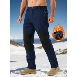 1pc ZUTY Men'S Fleece-Lined Waterproof Ski Pants, Softshell Color Block Sports Style with Zipper, Slight Stretch Polyester, Regular Fit for Snowboarding, Hiking - Woven Outdoor Trousers 1pc ZUTY Men'S Fleece-Lined Waterproof Ski Pants, Softshell Color Block Sports Style with Zipper, Slight Stretch Polyester, Regular Fit for Snowboarding, Hiking - Woven Outdoor Trousers