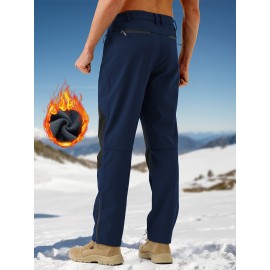 1pc ZUTY Men'S Fleece-Lined Waterproof Ski Pants, Softshell Color Block Sports Style with Zipper, Slight Stretch Polyester, Regular Fit for Snowboarding, Hiking - Woven Outdoor Trousers 1pc ZUTY Men'S Fleece-Lined Waterproof Ski Pants, Softshell Color Block Sports Style with Zipper, Slight Stretch Polyester, Regular Fit for Snowboarding, Hiking - Woven Outdoor Trousers