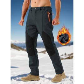 1pc ZUTY Men'S Fleece-Lined Waterproof Ski Pants, Softshell Color Block Sports Style with Zipper, Slight Stretch Polyester, Regular Fit for Snowboarding, Hiking - Woven Outdoor Trousers 1pc ZUTY Men'S Fleece-Lined Waterproof Ski Pants, Softshell Color Block Sports Style with Zipper, Slight Stretch Polyester, Regular Fit for Snowboarding, Hiking - Woven Outdoor Trousers
