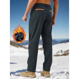 1pc ZUTY Men'S Fleece-Lined Waterproof Ski Pants, Softshell Color Block Sports Style with Zipper, Slight Stretch Polyester, Regular Fit for Snowboarding, Hiking - Woven Outdoor Trousers 1pc ZUTY Men'S Fleece-Lined Waterproof Ski Pants, Softshell Color Block Sports Style with Zipper, Slight Stretch Polyester, Regular Fit for Snowboarding, Hiking - Woven Outdoor Trousers