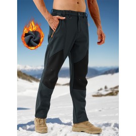 1pc ZUTY Men'S Fleece-Lined Waterproof Ski Pants, Softshell Color Block Sports Style with Zipper, Slight Stretch Polyester, Regular Fit for Snowboarding, Hiking - Woven Outdoor Trousers 1pc ZUTY Men'S Fleece-Lined Waterproof Ski Pants, Softshell Color Block Sports Style with Zipper, Slight Stretch Polyester, Regular Fit for Snowboarding, Hiking - Woven Outdoor Trousers