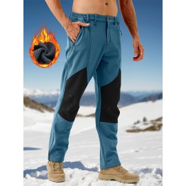 1pc ZUTY Men'S Fleece-Lined Waterproof Ski Pants, Softshell Color Block Sports Style with Zipper, Slight Stretch Polyester, Regular Fit for Snowboarding, Hiking - Woven Outdoor Trousers 1pc ZUTY Men'S Fleece-Lined Waterproof Ski Pants, Softshell Color Block Sports Style with Zipper, Slight Stretch Polyester, Regular Fit for Snowboarding, Hiking - Woven Outdoor Trousers