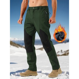 1pc ZUTY Men'S Fleece-Lined Waterproof Ski Pants, Softshell Color Block Sports Style with Zipper, Slight Stretch Polyester, Regular Fit for Snowboarding, Hiking - Woven Outdoor Trousers 1pc ZUTY Men'S Fleece-Lined Waterproof Ski Pants, Softshell Color Block Sports Style with Zipper, Slight Stretch Polyester, Regular Fit for Snowboarding, Hiking - Woven Outdoor Trousers
