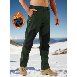 1pc ZUTY Men'S Fleece-Lined Waterproof Ski Pants, Softshell Color Block Sports Style with Zipper, Slight Stretch Polyester, Regular Fit for Snowboarding, Hiking - Woven Outdoor Trousers 1pc ZUTY Men'S Fleece-Lined Waterproof Ski Pants, Softshell Color Block Sports Style with Zipper, Slight Stretch Polyester, Regular Fit for Snowboarding, Hiking - Woven Outdoor Trousers