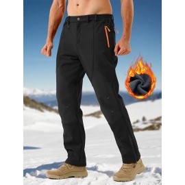 1pc ZUTY Men'S Fleece-Lined Waterproof Ski Pants, Softshell Color Block Sports Style with Zipper, Slight Stretch Polyester, Regular Fit for Snowboarding, Hiking - Woven Outdoor Trousers 1pc ZUTY Men'S Fleece-Lined Waterproof Ski Pants, Softshell Color Block Sports Style with Zipper, Slight Stretch Polyester, Regular Fit for Snowboarding, Hiking - Woven Outdoor Trousers