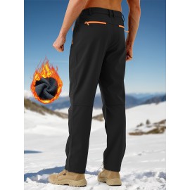 1pc ZUTY Men'S Fleece-Lined Waterproof Ski Pants, Softshell Color Block Sports Style with Zipper, Slight Stretch Polyester, Regular Fit for Snowboarding, Hiking - Woven Outdoor Trousers 1pc ZUTY Men'S Fleece-Lined Waterproof Ski Pants, Softshell Color Block Sports Style with Zipper, Slight Stretch Polyester, Regular Fit for Snowboarding, Hiking - Woven Outdoor Trousers