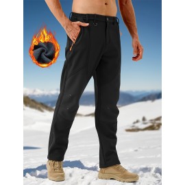 1pc ZUTY Men'S Fleece-Lined Waterproof Ski Pants, Softshell Color Block Sports Style with Zipper, Slight Stretch Polyester, Regular Fit for Snowboarding, Hiking - Woven Outdoor Trousers 1pc ZUTY Men'S Fleece-Lined Waterproof Ski Pants, Softshell Color Block Sports Style with Zipper, Slight Stretch Polyester, Regular Fit for Snowboarding, Hiking - Woven Outdoor Trousers