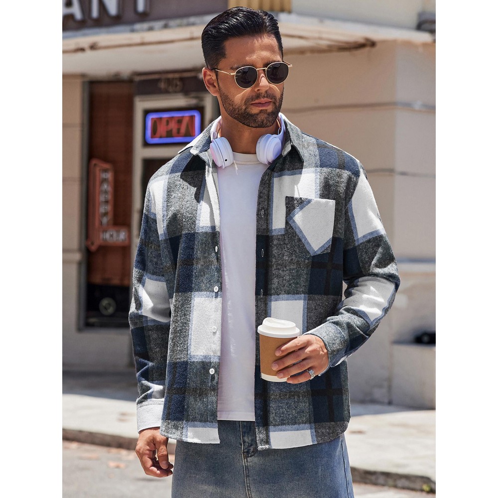 Mens Flannel Shirt Long Sleeve Plaid Jacket Casual Button Down Shirts Shacket Mens Flannel Shirt Long Sleeve Plaid Jacket Casual Button Down Shirts Shacket