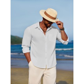 Men'S Polyester Chambray Casual Dress Shirt, Sexy Lapel Collar, Long Sleeve, Solid Color, Slight Stretch Fabric, with Front Slit Hem, Single Breasted Placket, for All-Season Party Wear Men'S Polyester Chambray Casual Dress Shirt, Sexy Lapel Collar, Long Sleeve, Solid Color, Slight Stretch Fabric, with Front Slit Hem, Single Breasted Placket, for All-Season Party Wear