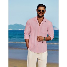 Men'S Polyester Chambray Casual Dress Shirt, Sexy Lapel Collar, Long Sleeve, Solid Color, Slight Stretch Fabric, with Front Slit Hem, Single Breasted Placket, for All-Season Party Wear Men'S Polyester Chambray Casual Dress Shirt, Sexy Lapel Collar, Long Sleeve, Solid Color, Slight Stretch Fabric, with Front Slit Hem, Single Breasted Placket, for All-Season Party Wear