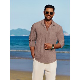 Men'S Polyester Chambray Casual Dress Shirt, Sexy Lapel Collar, Long Sleeve, Solid Color, Slight Stretch Fabric, with Front Slit Hem, Single Breasted Placket, for All-Season Party Wear Men'S Polyester Chambray Casual Dress Shirt, Sexy Lapel Collar, Long Sleeve, Solid Color, Slight Stretch Fabric, with Front Slit Hem, Single Breasted Placket, for All-Season Party Wear