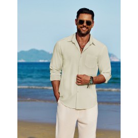 Men'S Polyester Chambray Casual Dress Shirt, Sexy Lapel Collar, Long Sleeve, Solid Color, Slight Stretch Fabric, with Front Slit Hem, Single Breasted Placket, for All-Season Party Wear Men'S Polyester Chambray Casual Dress Shirt, Sexy Lapel Collar, Long Sleeve, Solid Color, Slight Stretch Fabric, with Front Slit Hem, Single Breasted Placket, for All-Season Party Wear