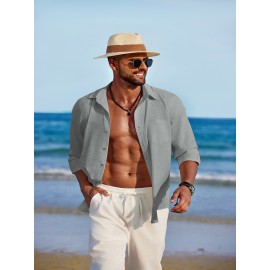 Men'S Polyester Chambray Casual Dress Shirt, Sexy Lapel Collar, Long Sleeve, Solid Color, Slight Stretch Fabric, with Front Slit Hem, Single Breasted Placket, for All-Season Party Wear Men'S Polyester Chambray Casual Dress Shirt, Sexy Lapel Collar, Long Sleeve, Solid Color, Slight Stretch Fabric, with Front Slit Hem, Single Breasted Placket, for All-Season Party Wear