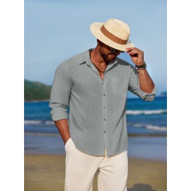 Men'S Polyester Chambray Casual Dress Shirt, Sexy Lapel Collar, Long Sleeve, Solid Color, Slight Stretch Fabric, with Front Slit Hem, Single Breasted Placket, for All-Season Party Wear Men'S Polyester Chambray Casual Dress Shirt, Sexy Lapel Collar, Long Sleeve, Solid Color, Slight Stretch Fabric, with Front Slit Hem, Single Breasted Placket, for All-Season Party Wear