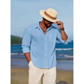 Men'S Polyester Chambray Casual Dress Shirt, Sexy Lapel Collar, Long Sleeve, Solid Color, Slight Stretch Fabric, with Front Slit Hem, Single Breasted Placket, for All-Season Party Wear Men'S Polyester Chambray Casual Dress Shirt, Sexy Lapel Collar, Long Sleeve, Solid Color, Slight Stretch Fabric, with Front Slit Hem, Single Breasted Placket, for All-Season Party Wear