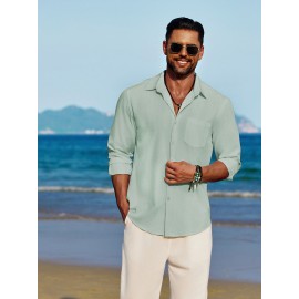 Men'S Polyester Chambray Casual Dress Shirt, Sexy Lapel Collar, Long Sleeve, Solid Color, Slight Stretch Fabric, with Front Slit Hem, Single Breasted Placket, for All-Season Party Wear Men'S Polyester Chambray Casual Dress Shirt, Sexy Lapel Collar, Long Sleeve, Solid Color, Slight Stretch Fabric, with Front Slit Hem, Single Breasted Placket, for All-Season Party Wear