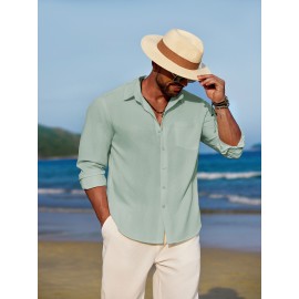 Men'S Polyester Chambray Casual Dress Shirt, Sexy Lapel Collar, Long Sleeve, Solid Color, Slight Stretch Fabric, with Front Slit Hem, Single Breasted Placket, for All-Season Party Wear Men'S Polyester Chambray Casual Dress Shirt, Sexy Lapel Collar, Long Sleeve, Solid Color, Slight Stretch Fabric, with Front Slit Hem, Single Breasted Placket, for All-Season Party Wear