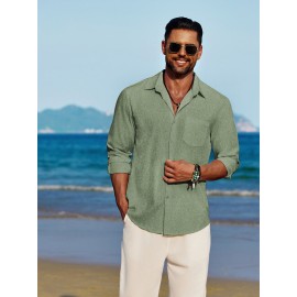 Men'S Polyester Chambray Casual Dress Shirt, Sexy Lapel Collar, Long Sleeve, Solid Color, Slight Stretch Fabric, with Front Slit Hem, Single Breasted Placket, for All-Season Party Wear Men'S Polyester Chambray Casual Dress Shirt, Sexy Lapel Collar, Long Sleeve, Solid Color, Slight Stretch Fabric, with Front Slit Hem, Single Breasted Placket, for All-Season Party Wear