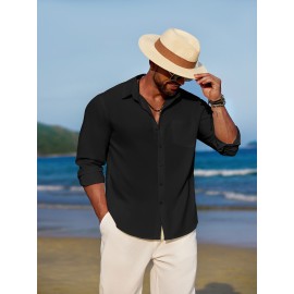 Men'S Polyester Chambray Casual Dress Shirt, Sexy Lapel Collar, Long Sleeve, Solid Color, Slight Stretch Fabric, with Front Slit Hem, Single Breasted Placket, for All-Season Party Wear Men'S Polyester Chambray Casual Dress Shirt, Sexy Lapel Collar, Long Sleeve, Solid Color, Slight Stretch Fabric, with Front Slit Hem, Single Breasted Placket, for All-Season Party Wear