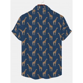Men's Giraffe 3D Print Casual Shirt, Button Front Short Sleeve Top, Men's Clothes For Daily Wear/Party Men's Giraffe 3D Print Casual Shirt, Button Front Short Sleeve Top, Men's Clothes For Daily Wear/Party