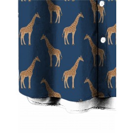 Men's Giraffe 3D Print Casual Shirt, Button Front Short Sleeve Top, Men's Clothes For Daily Wear/Party Men's Giraffe 3D Print Casual Shirt, Button Front Short Sleeve Top, Men's Clothes For Daily Wear/Party