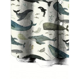 Men's Whale 3D Print Casual Shirt, Button Front Short Sleeve Top, Men's Clothes For Daily Wear/Party Men's Whale 3D Print Casual Shirt, Button Front Short Sleeve Top, Men's Clothes For Daily Wear/Party
