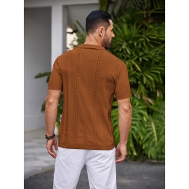 Men'S Summer Casual Knit Button-Down Lapel Shirts - Regular Fit, Slight Stretch Fabric, Solid Color Short Sleeve Casual Shirt with Button Detail Men'S Summer Casual Knit Button-Down Lapel Shirts - Regular Fit, Slight Stretch Fabric, Solid Color Short Sleeve Casual Shirt with Button Detail