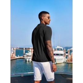 Men'S Summer Casual Knit Button-Down Lapel Shirts - Regular Fit, Slight Stretch Fabric, Solid Color Short Sleeve Casual Shirt with Button Detail Men'S Summer Casual Knit Button-Down Lapel Shirts - Regular Fit, Slight Stretch Fabric, Solid Color Short Sleeve Casual Shirt with Button Detail