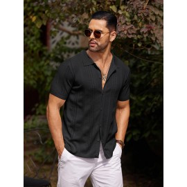Men'S Summer Casual Knit Button-Down Lapel Shirts - Regular Fit, Slight Stretch Fabric, Solid Color Short Sleeve Casual Shirt with Button Detail Men'S Summer Casual Knit Button-Down Lapel Shirts - Regular Fit, Slight Stretch Fabric, Solid Color Short Sleeve Casual Shirt with Button Detail