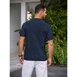 Men'S Summer Casual Knit Button-Down Lapel Shirts - Regular Fit, Slight Stretch Fabric, Solid Color Short Sleeve Casual Shirt with Button Detail Men'S Summer Casual Knit Button-Down Lapel Shirts - Regular Fit, Slight Stretch Fabric, Solid Color Short Sleeve Casual Shirt with Button Detail