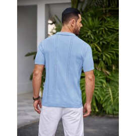 Men'S Summer Casual Knit Button-Down Lapel Shirts - Regular Fit, Slight Stretch Fabric, Solid Color Short Sleeve Casual Shirt with Button Detail Men'S Summer Casual Knit Button-Down Lapel Shirts - Regular Fit, Slight Stretch Fabric, Solid Color Short Sleeve Casual Shirt with Button Detail