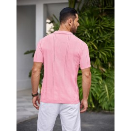 Men'S Summer Casual Knit Button-Down Lapel Shirts - Regular Fit, Slight Stretch Fabric, Solid Color Short Sleeve Casual Shirt with Button Detail Men'S Summer Casual Knit Button-Down Lapel Shirts - Regular Fit, Slight Stretch Fabric, Solid Color Short Sleeve Casual Shirt with Button Detail