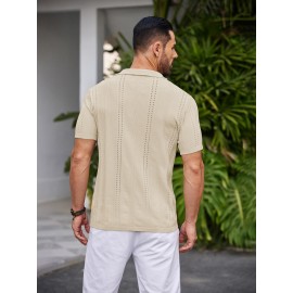 Men'S Summer Casual Knit Button-Down Lapel Shirts - Regular Fit, Slight Stretch Fabric, Solid Color Short Sleeve Casual Shirt with Button Detail Men'S Summer Casual Knit Button-Down Lapel Shirts - Regular Fit, Slight Stretch Fabric, Solid Color Short Sleeve Casual Shirt with Button Detail