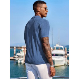 Men'S Summer Casual Knit Button-Down Lapel Shirts - Regular Fit, Slight Stretch Fabric, Solid Color Short Sleeve Casual Shirt with Button Detail Men'S Summer Casual Knit Button-Down Lapel Shirts - Regular Fit, Slight Stretch Fabric, Solid Color Short Sleeve Casual Shirt with Button Detail