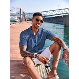 Men'S Summer Casual Knit Button-Down Lapel Shirts - Regular Fit, Slight Stretch Fabric, Solid Color Short Sleeve Casual Shirt with Button Detail Men'S Summer Casual Knit Button-Down Lapel Shirts - Regular Fit, Slight Stretch Fabric, Solid Color Short Sleeve Casual Shirt with Button Detail