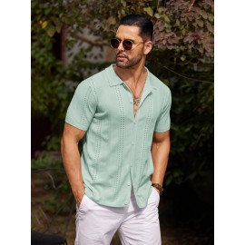 Men'S Summer Casual Knit Button-Down Lapel Shirts - Regular Fit, Slight Stretch Fabric, Solid Color Short Sleeve Casual Shirt with Button Detail Men'S Summer Casual Knit Button-Down Lapel Shirts - Regular Fit, Slight Stretch Fabric, Solid Color Short Sleeve Casual Shirt with Button Detail