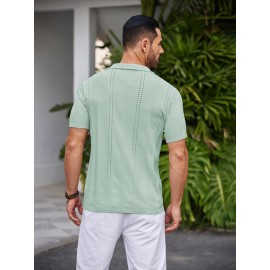 Men'S Summer Casual Knit Button-Down Lapel Shirts - Regular Fit, Slight Stretch Fabric, Solid Color Short Sleeve Casual Shirt with Button Detail Men'S Summer Casual Knit Button-Down Lapel Shirts - Regular Fit, Slight Stretch Fabric, Solid Color Short Sleeve Casual Shirt with Button Detail