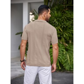 Men'S Summer Casual Knit Button-Down Lapel Shirts - Regular Fit, Slight Stretch Fabric, Solid Color Short Sleeve Casual Shirt with Button Detail Men'S Summer Casual Knit Button-Down Lapel Shirts - Regular Fit, Slight Stretch Fabric, Solid Color Short Sleeve Casual Shirt with Button Detail