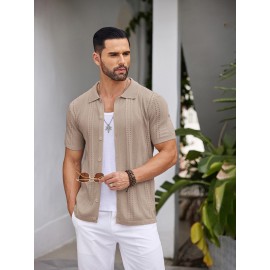 Men'S Summer Casual Knit Button-Down Lapel Shirts - Regular Fit, Slight Stretch Fabric, Solid Color Short Sleeve Casual Shirt with Button Detail Men'S Summer Casual Knit Button-Down Lapel Shirts - Regular Fit, Slight Stretch Fabric, Solid Color Short Sleeve Casual Shirt with Button Detail