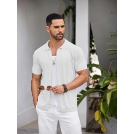 Men'S Summer Casual Knit Button-Down Lapel Shirts - Regular Fit, Slight Stretch Fabric, Solid Color Short Sleeve Casual Shirt with Button Detail Men'S Summer Casual Knit Button-Down Lapel Shirts - Regular Fit, Slight Stretch Fabric, Solid Color Short Sleeve Casual Shirt with Button Detail