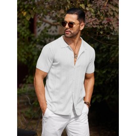 Men'S Summer Casual Knit Button-Down Lapel Shirts - Regular Fit, Slight Stretch Fabric, Solid Color Short Sleeve Casual Shirt with Button Detail Men'S Summer Casual Knit Button-Down Lapel Shirts - Regular Fit, Slight Stretch Fabric, Solid Color Short Sleeve Casual Shirt with Button Detail