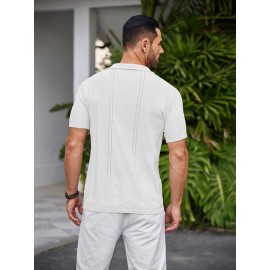 Men'S Summer Casual Knit Button-Down Lapel Shirts - Regular Fit, Slight Stretch Fabric, Solid Color Short Sleeve Casual Shirt with Button Detail Men'S Summer Casual Knit Button-Down Lapel Shirts - Regular Fit, Slight Stretch Fabric, Solid Color Short Sleeve Casual Shirt with Button Detail