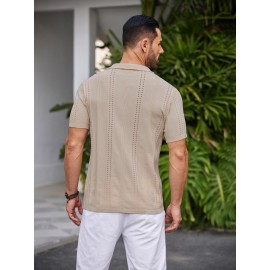 Men'S Summer Casual Knit Button-Down Lapel Shirts - Regular Fit, Slight Stretch Fabric, Solid Color Short Sleeve Casual Shirt with Button Detail Men'S Summer Casual Knit Button-Down Lapel Shirts - Regular Fit, Slight Stretch Fabric, Solid Color Short Sleeve Casual Shirt with Button Detail