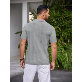 Men'S Summer Casual Knit Button-Down Lapel Shirts - Regular Fit, Slight Stretch Fabric, Solid Color Short Sleeve Casual Shirt with Button Detail Men'S Summer Casual Knit Button-Down Lapel Shirts - Regular Fit, Slight Stretch Fabric, Solid Color Short Sleeve Casual Shirt with Button Detail