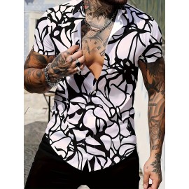 Crackle Pattern Print Men's Color Block Short Sleeve Button Up Lapel Shirt For Summer Resort Holiday, Hawaiian Style Crackle Pattern Print Men's Color Block Short Sleeve Button Up Lapel Shirt For Summer Resort Holiday, Hawaiian Style