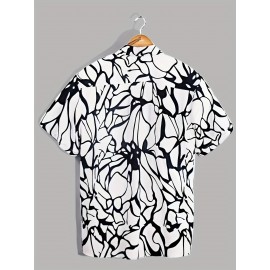 Crackle Pattern Print Men's Color Block Short Sleeve Button Up Lapel Shirt For Summer Resort Holiday, Hawaiian Style Crackle Pattern Print Men's Color Block Short Sleeve Button Up Lapel Shirt For Summer Resort Holiday, Hawaiian Style